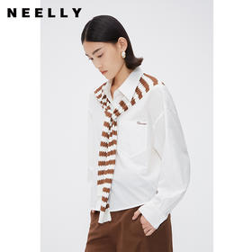 NEELLY纳俪商场同款春季披肩设计感衬衫女小众韩版宽松简约短衬衣N24031B01135