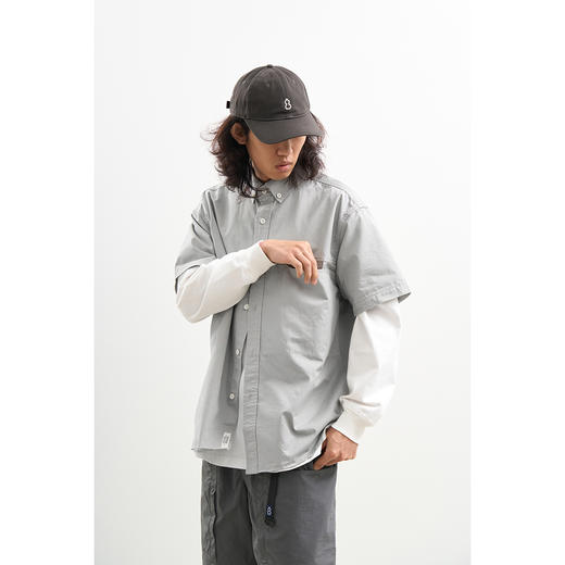 吃茶去chichaqu全棉斜纹口袋短袖衬衫复古经典休闲百搭 商品图3