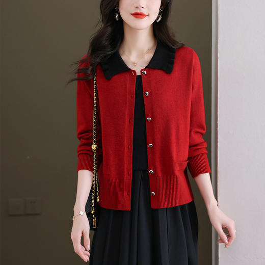 春装新款，娃娃领毛衣外套女短款春秋针织开衫洋气外搭翻领上衣CC-5-5877 商品图3