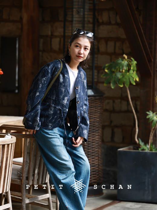 PETIT SCHAN小闪 CLO#430 brushwork 笔触 意大利进口棉麻色织提花可拆卸两穿风衣外套 商品图4