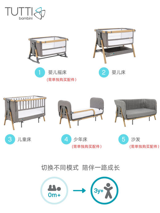 CoZee XL成长床 | 英国 Tutti Bambini 婴儿床胡桃木色/米白色 婴儿床+幼儿床组合 |婴儿床成长型多功能可折叠拼接大床可移动儿童床COZEE XL 0-2y 商品图4