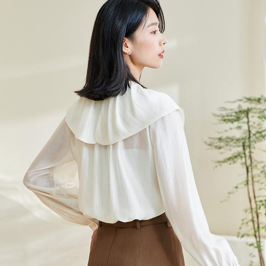 米思阳2026春季新款别致设计感白色衬衫荷叶领天丝宽松上衣女0305 商品图2