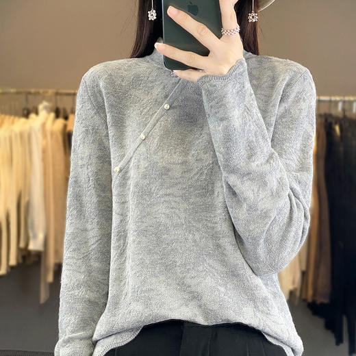 雀说 中式春秋内搭半打底衫上衣桑蚕丝精纺羊毛针织衫毛衣女4ZF-012910 商品图0