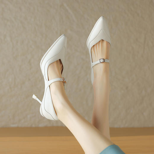 阿么手工女鞋真皮不掉跟高跟鞋百搭高级感细跟7.5CM时尚软底单鞋 商品图2