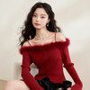西遇法式纯欲一字肩毛衣女新款毛茸茸短款针织上衣10240043 商品缩略图3