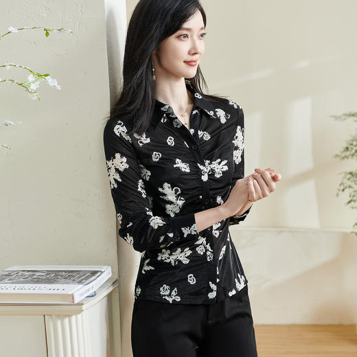剩S 米思阳【印花衬衫】2026春季新款时尚通勤气质修身显瘦衬衣女 商品图2