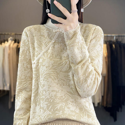 雀说 中式春秋内搭半打底衫上衣桑蚕丝精纺羊毛针织衫毛衣女4ZF-012910 商品图3