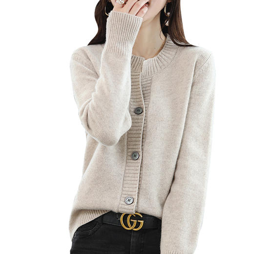 春秋新款【羊毛混纺女装 圆领短款】纯色宽松 打底针织 长袖开衫外套 商品图4