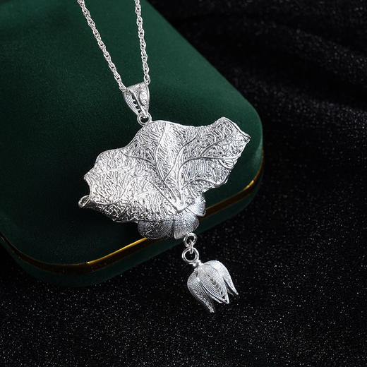 子佩集S990银【寒烟翠】吊坠【MXDZ013】花丝(不含链)珐琅彩绿荷叶2402 商品图2