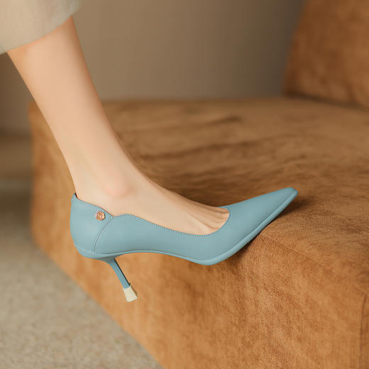 阿么手工女鞋小羊皮高跟鞋气质高级感2025新款尖头舒适单鞋7.5CM 商品图3