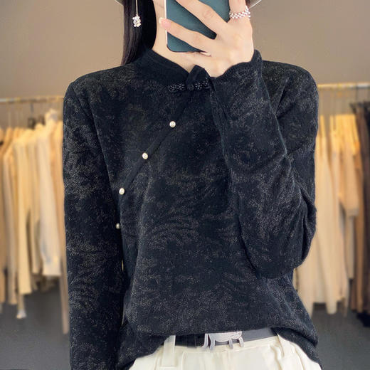 雀说 中式春秋内搭半打底衫上衣桑蚕丝精纺羊毛针织衫毛衣女4ZF-012910 商品图8