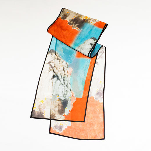 TANGY Collection天意精品2024春季新款联名款敦煌系列真丝莨绸包边长方形围巾L241414 商品图1