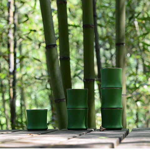 节节高升杯粗陶品杯竹绿色茶杯竹绿釉主人杯茶具套装竹节小杯子 商品图6