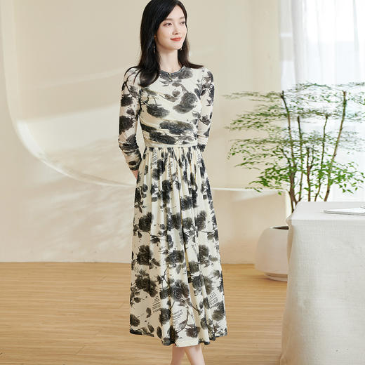 米思阳【气质印花裙】2026春季新款时尚高级感减龄显瘦连衣裙0865 商品图3