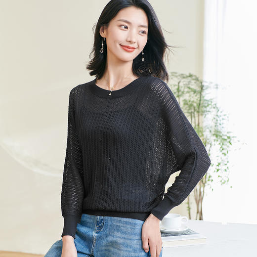 米思阳【蝙蝠袖罩衫】2026春季新款时尚气质显瘦半透针织衫空调衫0475 商品图3
