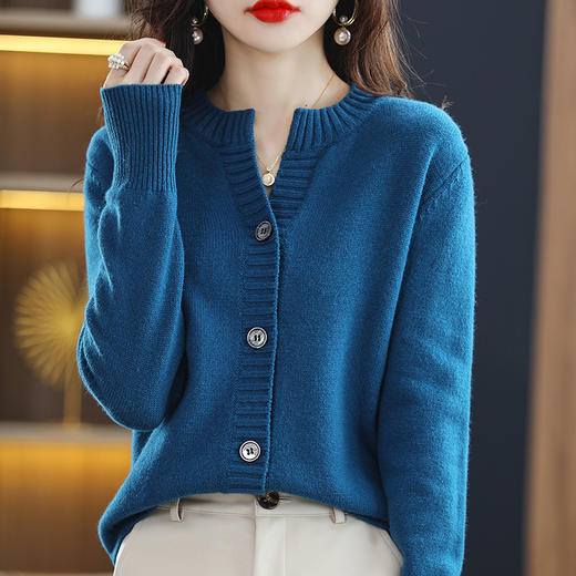 春秋新款【羊毛混纺女装 圆领短款】纯色宽松 打底针织 长袖开衫外套 商品图6