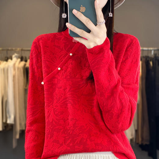 雀说 中式春秋内搭半打底衫上衣桑蚕丝精纺羊毛针织衫毛衣女4ZF-012910 商品图2