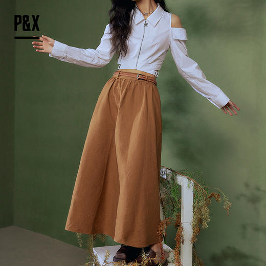 PX女装春季新款 梭织半身长裙长款百褶裙文艺复古 824107894 咖啡 商品图4
