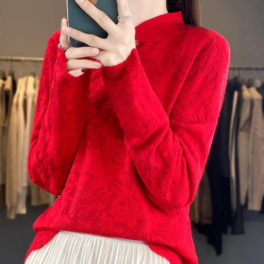 雀说 中式春秋内搭半打底衫上衣桑蚕丝精纺羊毛针织衫毛衣女4ZF-012910 商品图9