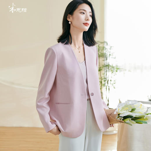 米思阳2026春季新款简约大气粉色西装百搭宽松长袖弹力外套女0816 商品图3