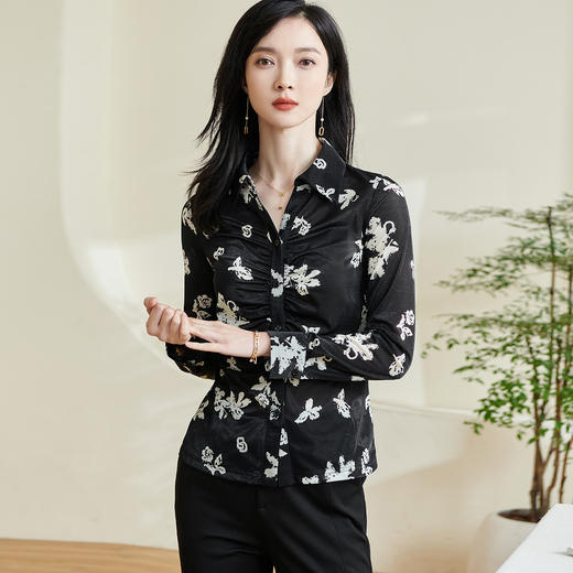 剩S 米思阳【印花衬衫】2026春季新款时尚通勤气质修身显瘦衬衣女 商品图0