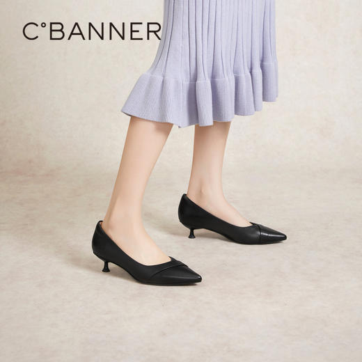 【静音系列】千百度通勤细中跟鞋春季单鞋女尖头羊皮正装A24106051 商品图2