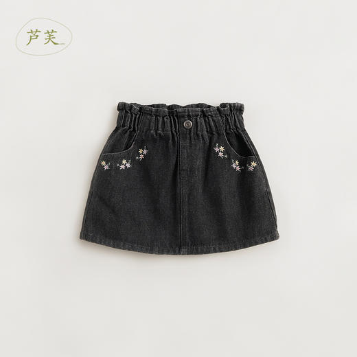 【马克珍妮 芦芙】女童花边腰刺绣小花牛仔短裙半身裙春款240130 商品图1