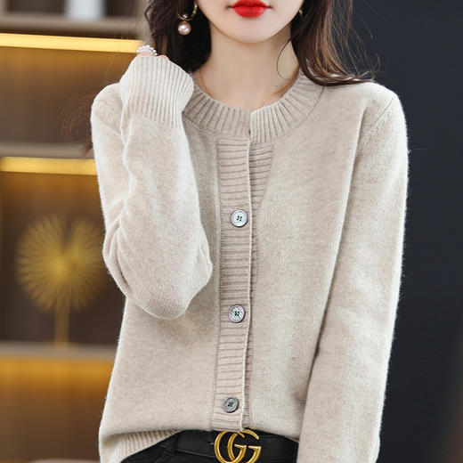 春秋新款【羊毛混纺女装 圆领短款】纯色宽松 打底针织 长袖开衫外套 商品图11