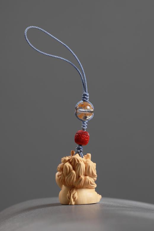 GJXJ0341°钱龙驾到黄杨木手机挂件钥匙挂 商品图3