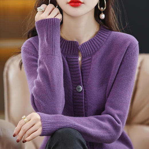 春秋新款【羊毛混纺女装 圆领短款】纯色宽松 打底针织 长袖开衫外套 商品图12