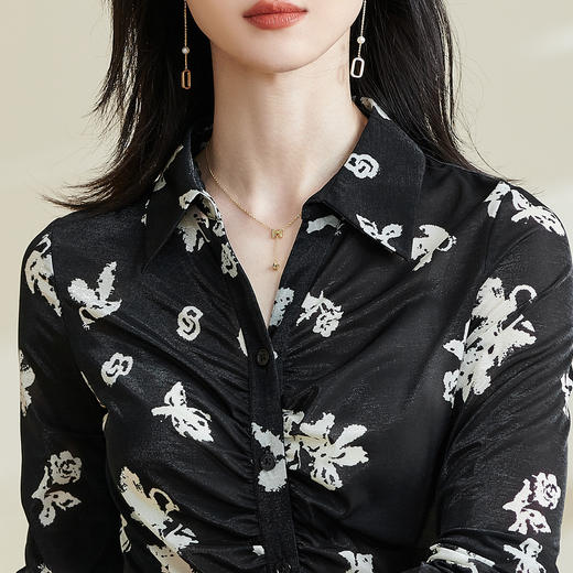 剩S 米思阳【印花衬衫】2026春季新款时尚通勤气质修身显瘦衬衣女 商品图4