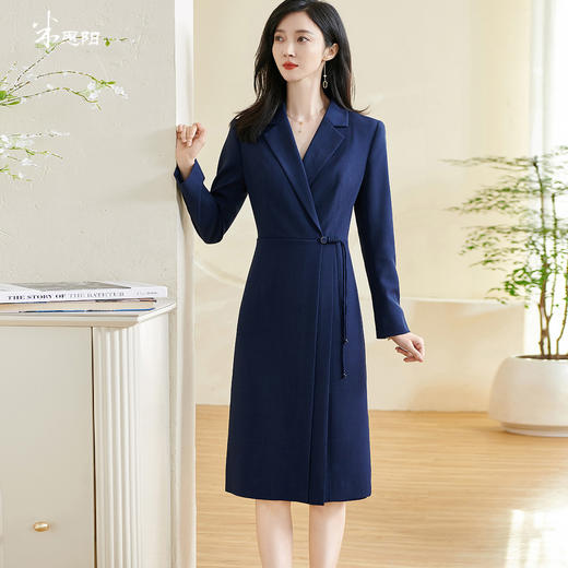 剩S/M/L 米思阳2026春季新款气质通勤收腰连衣裙修身盘扣纯色西装裙子0458 商品图0