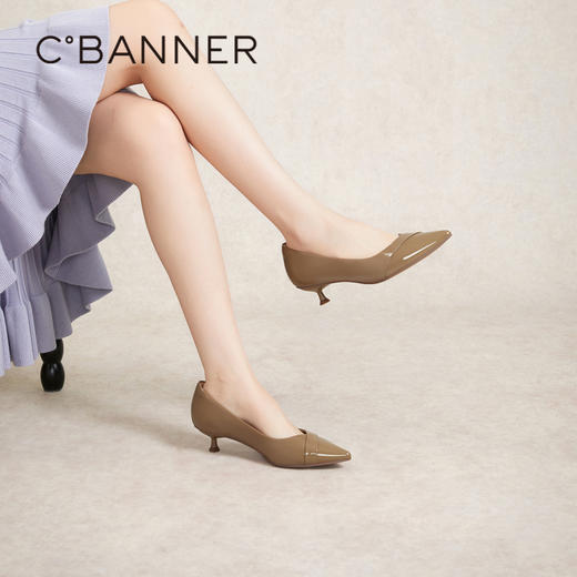 【静音系列】千百度通勤细中跟鞋春季单鞋女尖头羊皮正装A24106051 商品图4