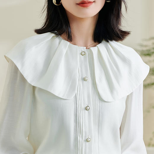 米思阳2026春季新款别致设计感白色衬衫荷叶领天丝宽松上衣女0305 商品图4