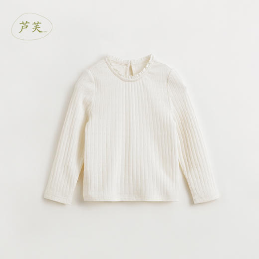 【马克珍妮 芦芙】女童纯棉蕾丝木耳边长袖T恤儿童春款上衣240182 商品图1