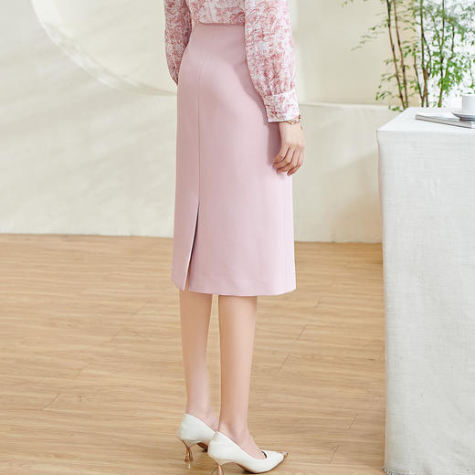 剩S/M 米思阳2026春季新款气质简约粉色半身裙修身开叉弹力一步裙女0442 商品图2
