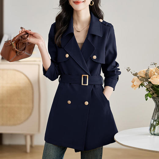 ZY-2375女装外套新款韩版修身翻领双排扣中长款女式风衣 商品图3