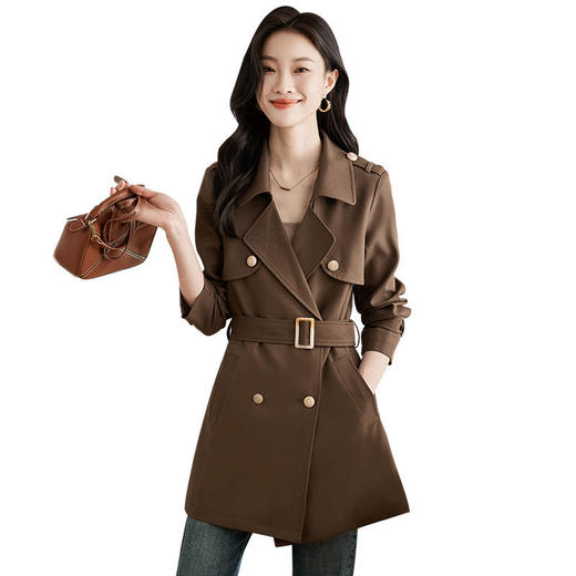 ZY-2375女装外套新款韩版修身翻领双排扣中长款女式风衣 商品图4