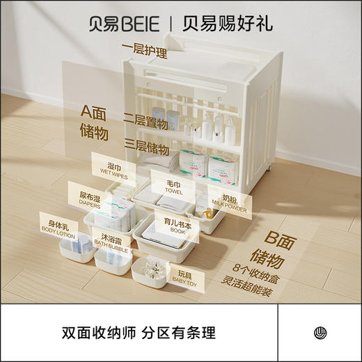 贝易尿布台婴幼儿护理台宝宝洗澡置物架多功能收纳盒移动婴儿床 商品图1