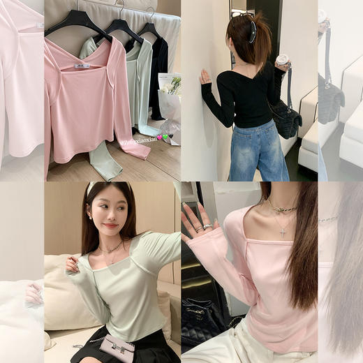 <曾小咸推荐>【基础好搭】3色方领长袖T恤 商品图0