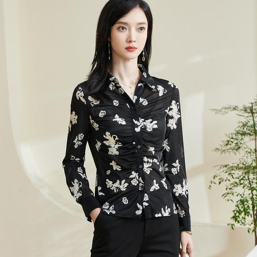 剩S 米思阳【印花衬衫】2026春季新款时尚通勤气质修身显瘦衬衣女 商品图5
