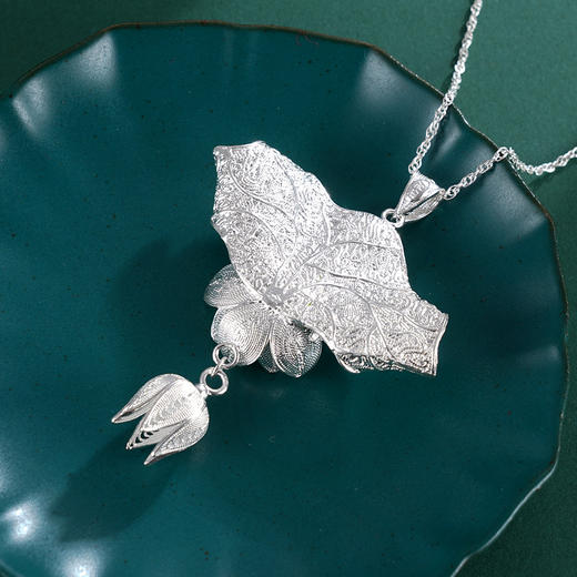 子佩集S990银【寒烟翠】吊坠【MXDZ013】花丝(不含链)珐琅彩绿荷叶2402 商品图3