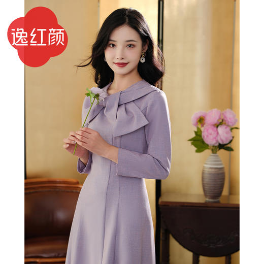 上海逸红颜蝶屿2025年春季新款连衣裙女花纱TR面料蝴蝶结设计文艺 商品图0