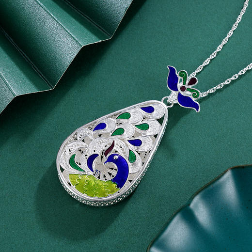 子佩集S990银孔雀吊坠【WBKQDZ001】花丝(不含链)珐琅彩2402 商品图0