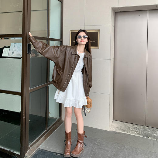 <曾小咸推荐> 【港岛少女】白色领口系带连衣短裙 商品图4