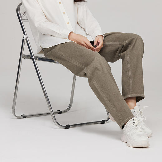 素道有机彩棉 纯色女士牛仔裤 白色长脚修身牛仔长裤 2024新款 商品图3