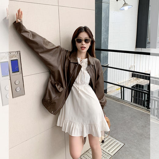 <曾小咸推荐> 【港岛少女】白色领口系带连衣短裙 商品图1