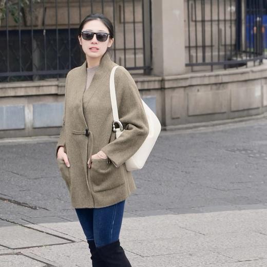 米加蜜 羊驼毛双面双色短大衣新中式外套 商品图1