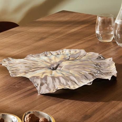 ALESSI荷叶托盘国风传统艺术不锈钢托盘装饰摆件 商品图1