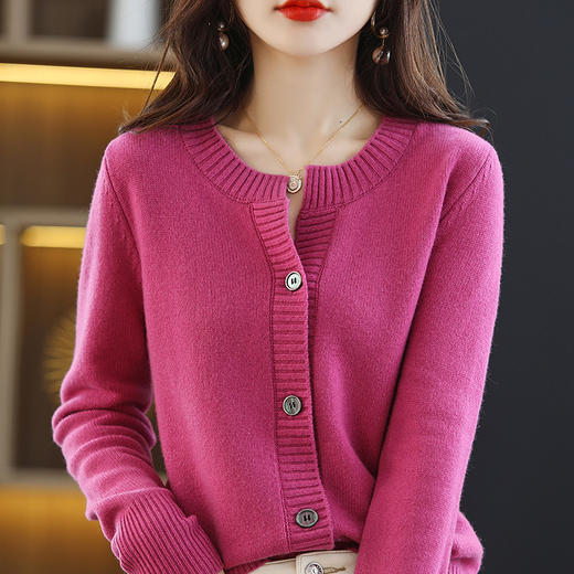 春秋新款【羊毛混纺女装 圆领短款】纯色宽松 打底针织 长袖开衫外套 商品图9